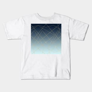 Geometric Gold Lines Blue Gradient Design Kids T-Shirt